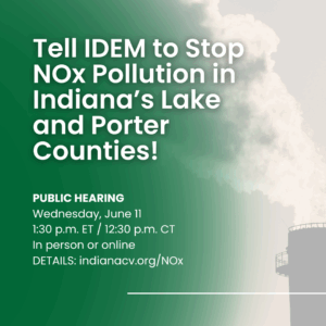 social media shareable graphic for June 11 IDEM public hearing on NOx emissions in Lake and Porter Counties in Indiana