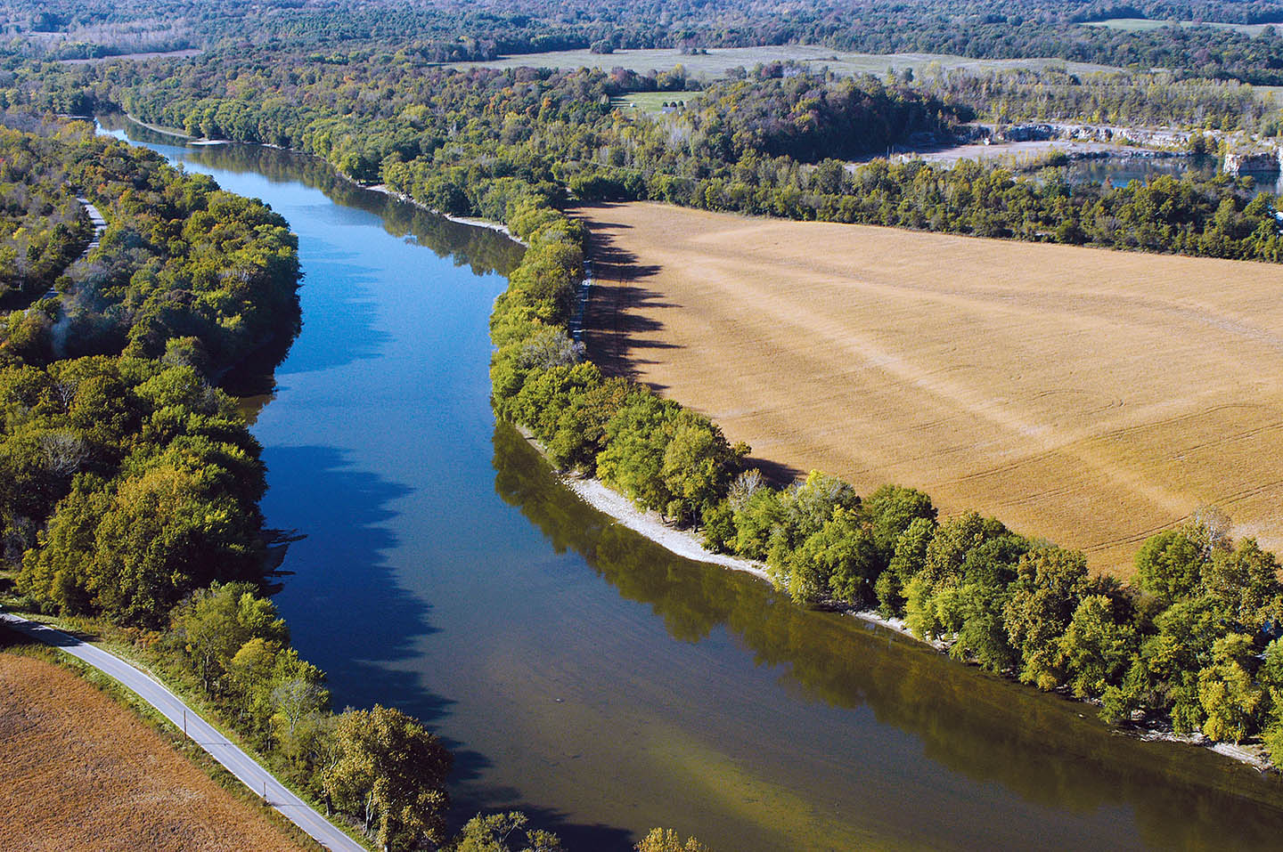 A photo of the Wabash River downstream of Logansport, Indiana. Photo credit: Indiana Department of Natural Resources)
